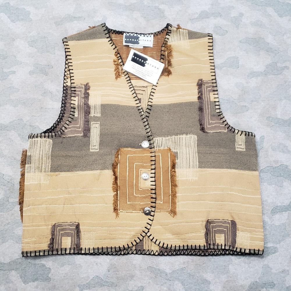 Vintage Rhonda Stark Vest Womens Medium Brown Western Button NWT Southwestern